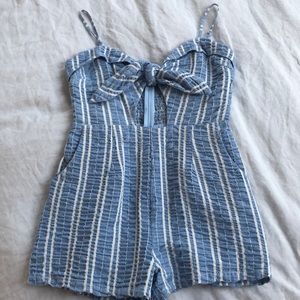 Lost + Wander Blue Striped Tie-Front Romper